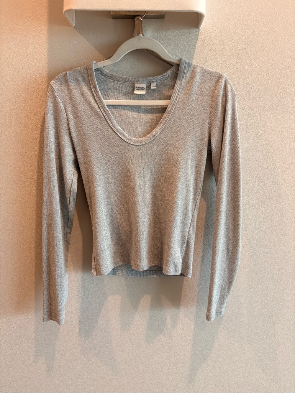 Aritzia Light Gray Long-Sleeve Scoop Neck Top Homestretch Collection